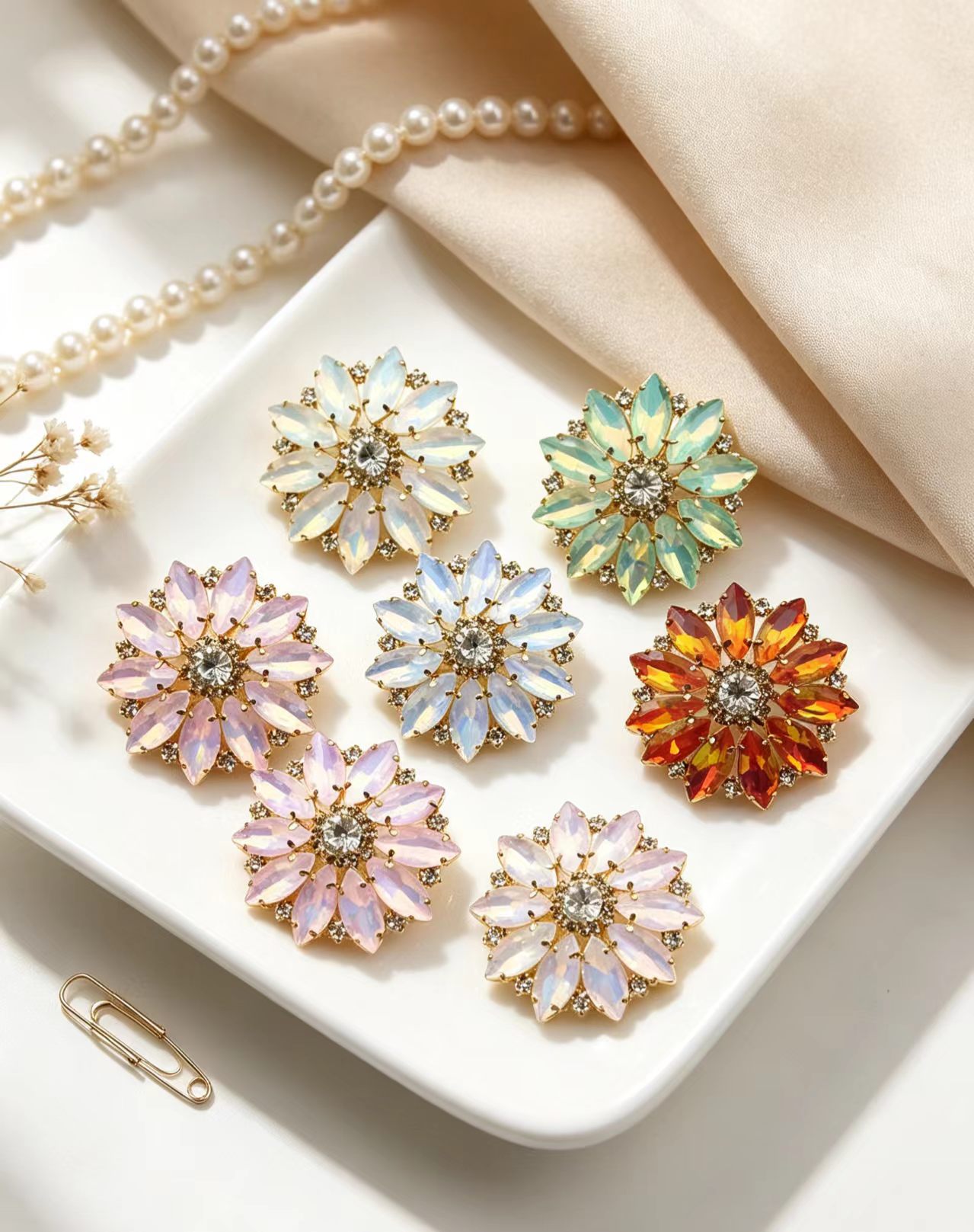 Sew On Rhinestone - Mixed Color Flower Marquise Resin Crystal