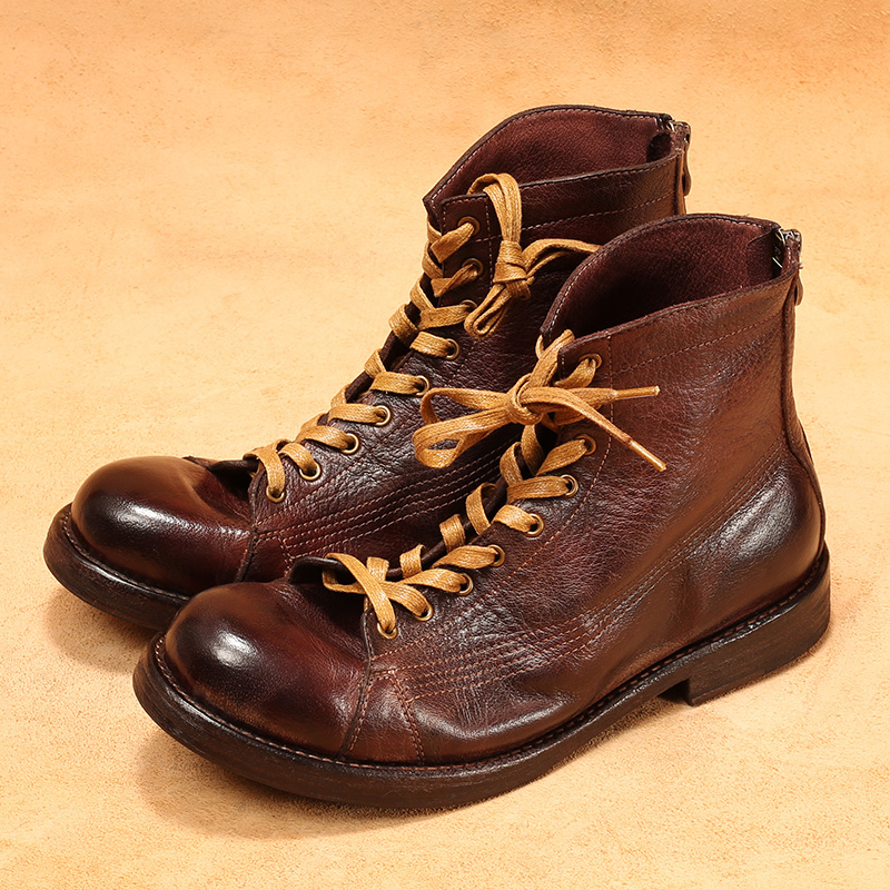 Guipure Lace Panel - Men's High-top Goodyear-welted Horsehide Leather Boots