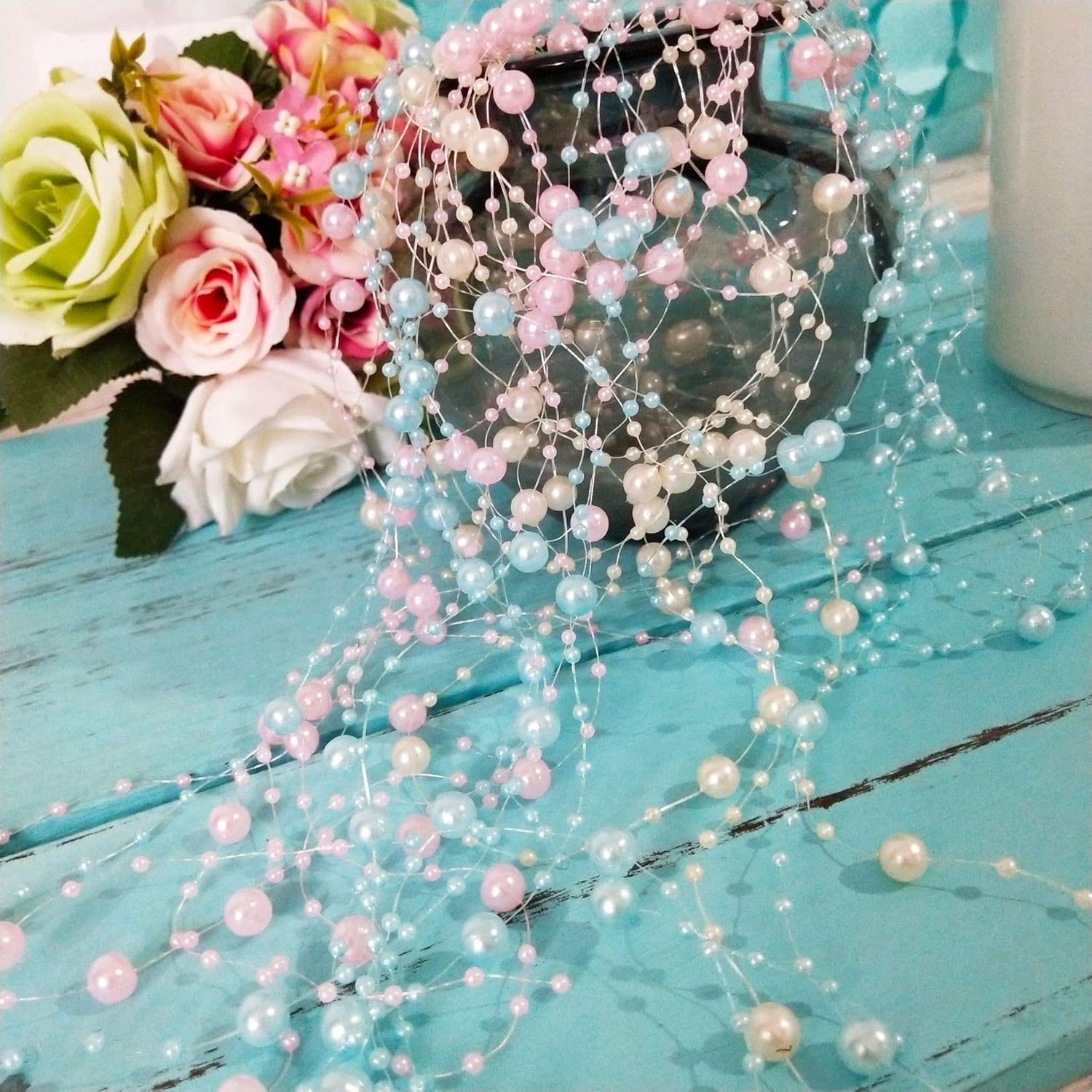 Pearl Trim Chain - 30/60m 3-8mm Fishing Line Artificial Pearls