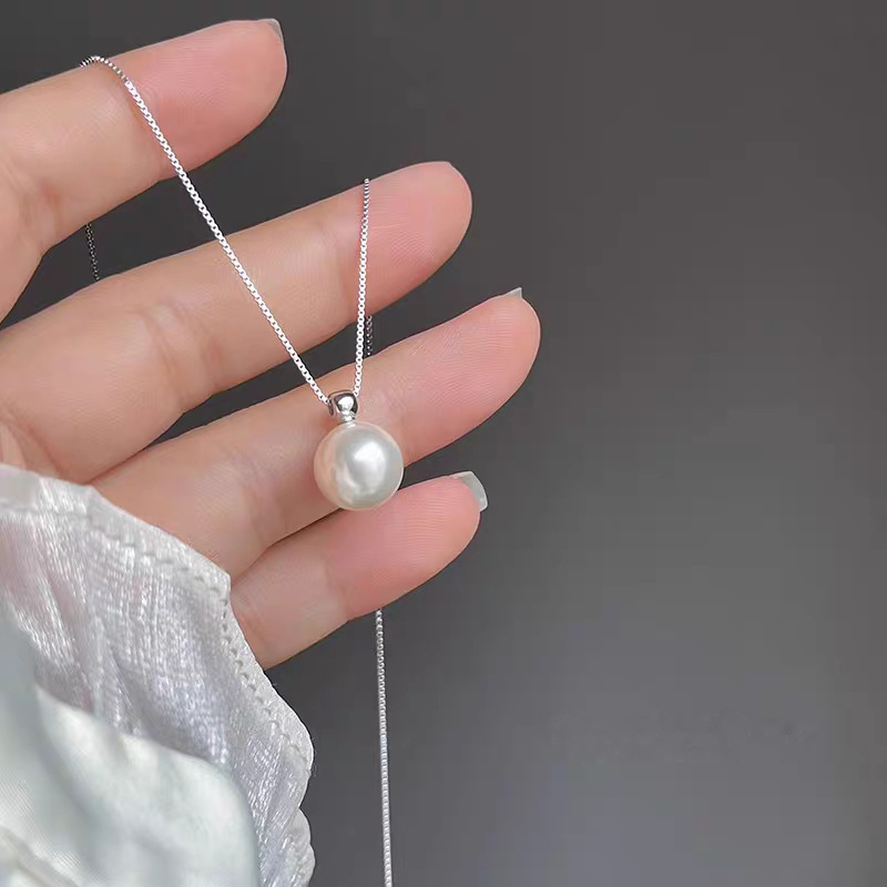 Pearl Trim Chain - 925 Sterling Silver 8mm Pearl Necklace