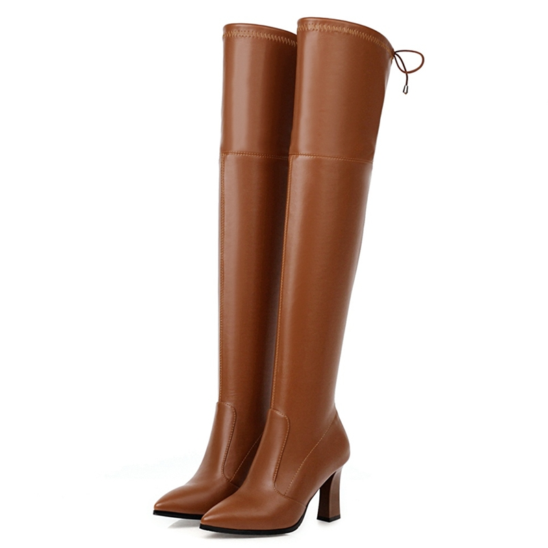 Guipure Lace Panel - Elastic Thigh High Boots Women Shoes