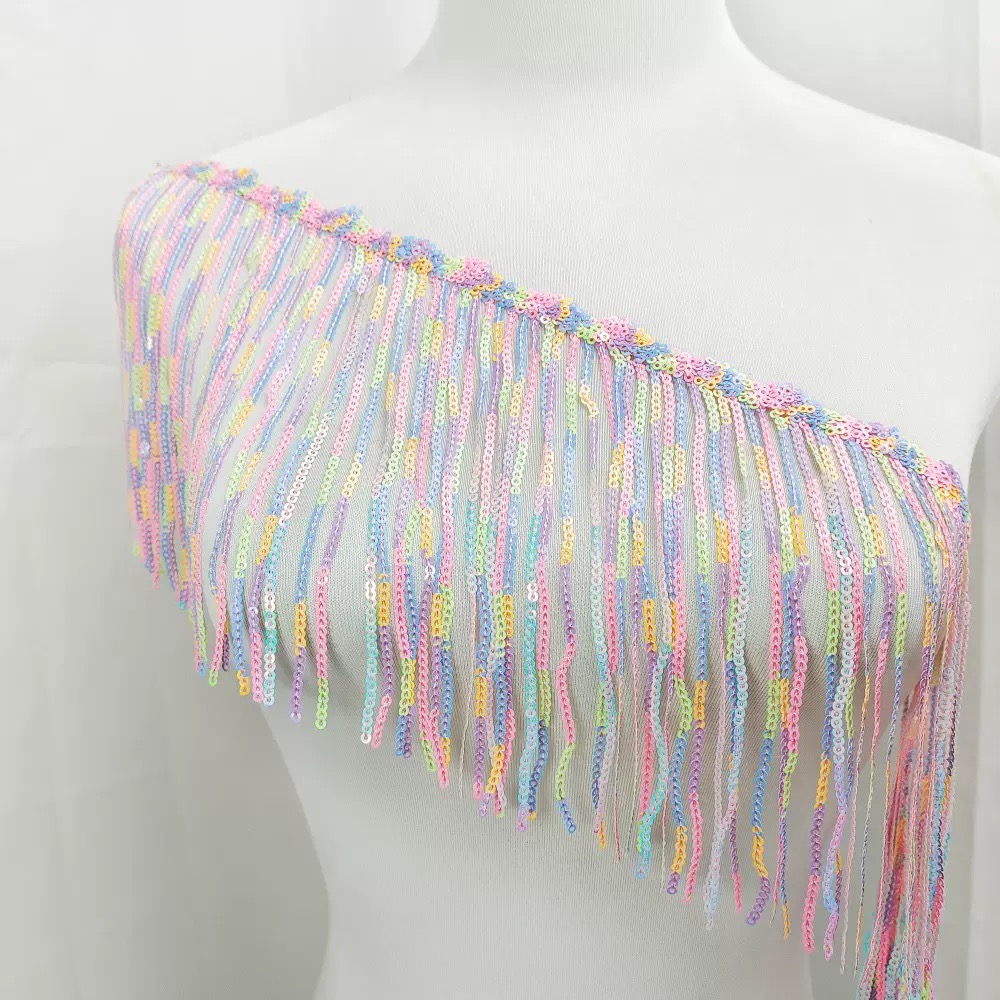 Beaded Trim Fringe - 1Yard 17cm Glitter Laser Sequins Fringe