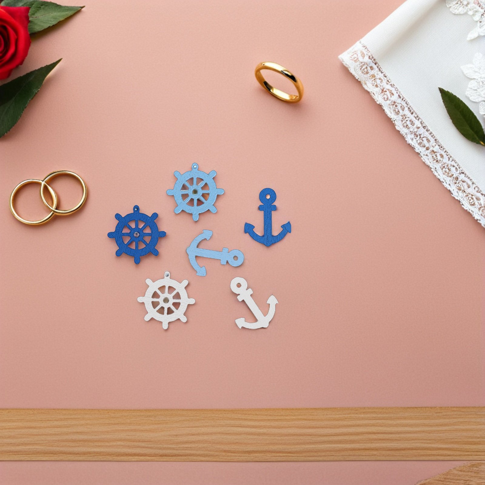 Embellishments For Scrapbooking - 100 Pcs Wooden Anchor Mini Pendants