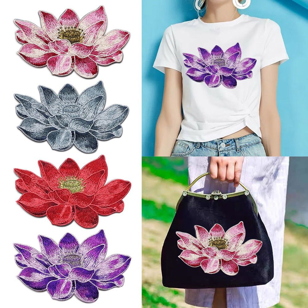 Applique Patch Flower - Soft Lotus Flower Patch Embroidered DIY
