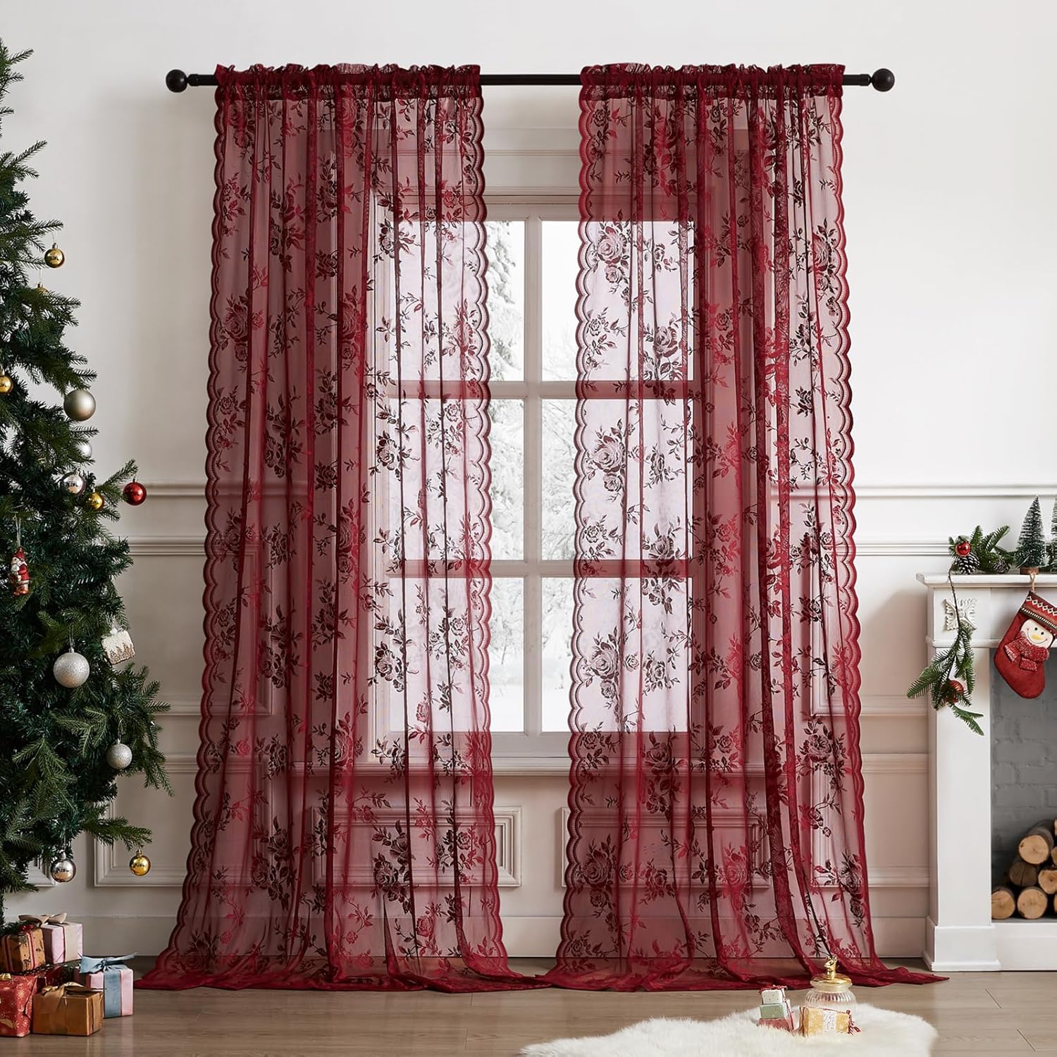 Guipure Lace Panel - 1 pc Burgundy Lace Curtains 45