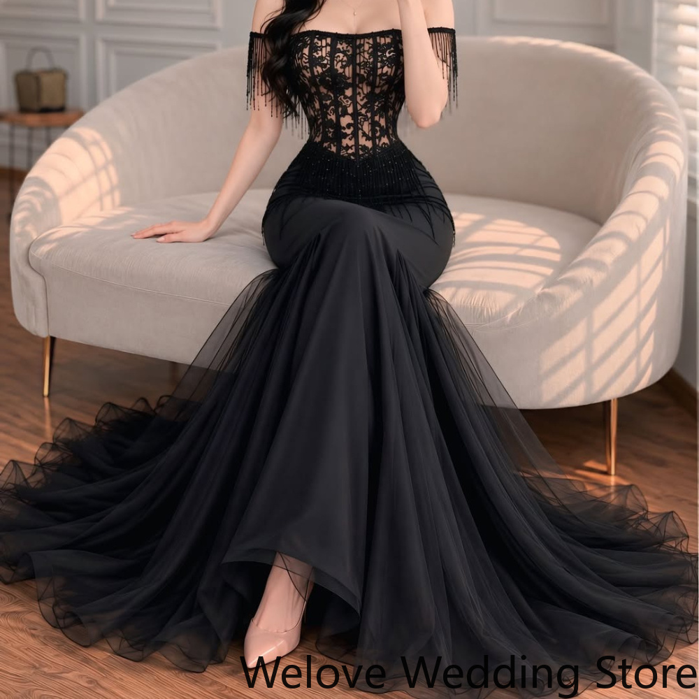 Beaded Trim Fringe - Customized Black Formal Wedding Guest Dress