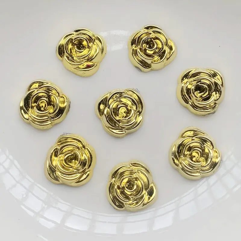 40pcs 14mm Gold Rose Flowers R - Embellishment Glue Craft 评论和价格