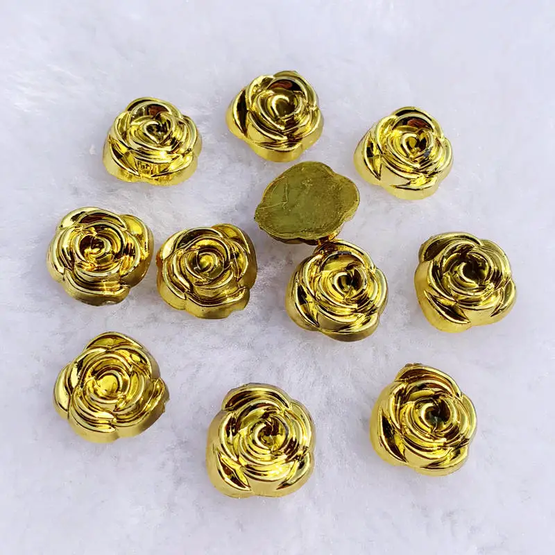 40pcs 14mm Gold Rose Flowers R - Embellishment Glue Craft 评论和价格