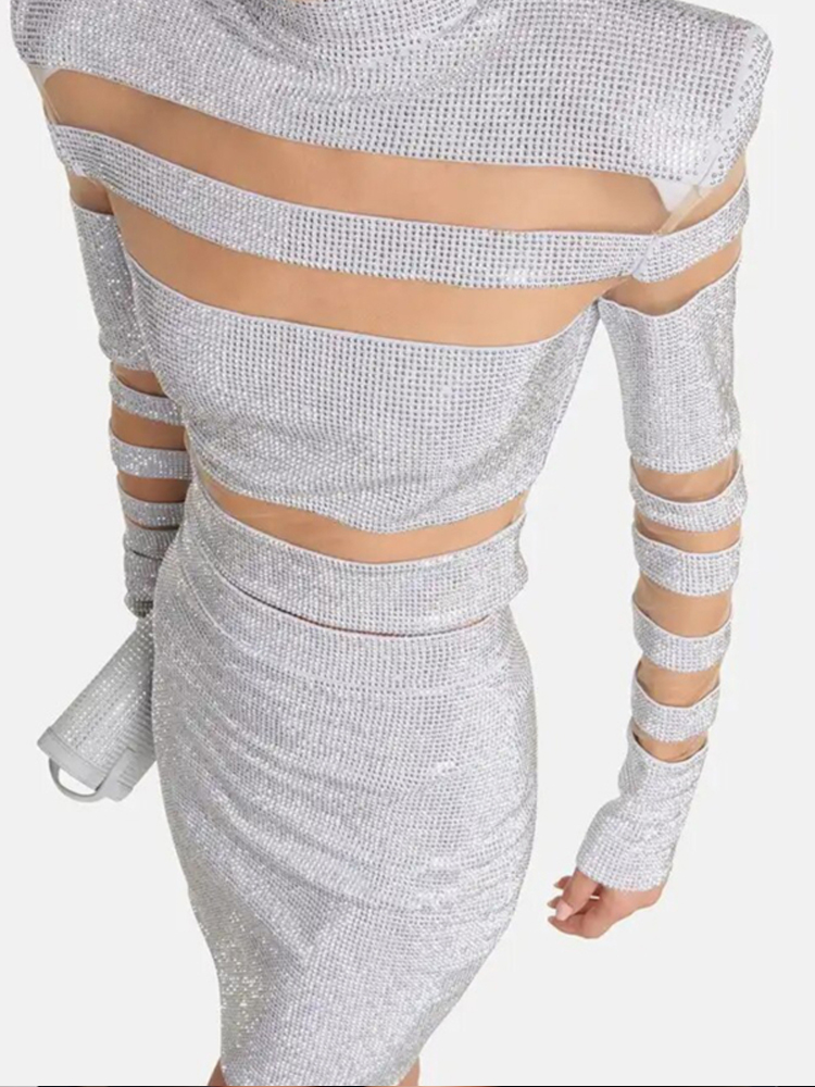 Sexy Two Piece Mesh Panel Band - Sequin Fabric Panel 评论和价格