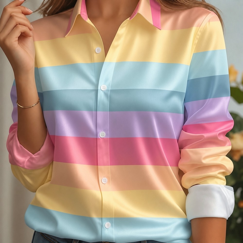 Women Satin Lapel Collar Shirt - Embellish Knit 评论和价格