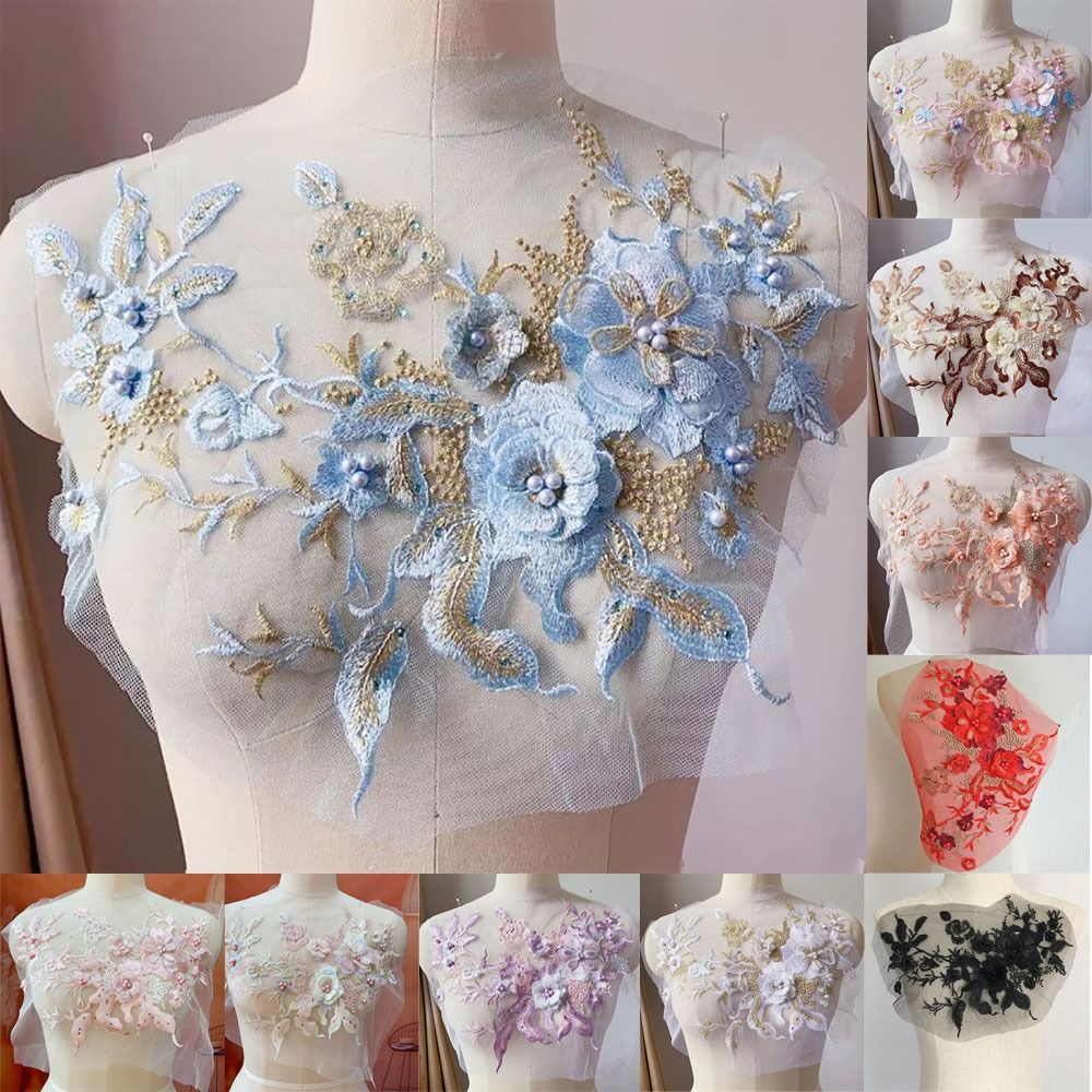 3D Flowers Beaded Lace Fabrics - Applique Patch Flower 评论和价格