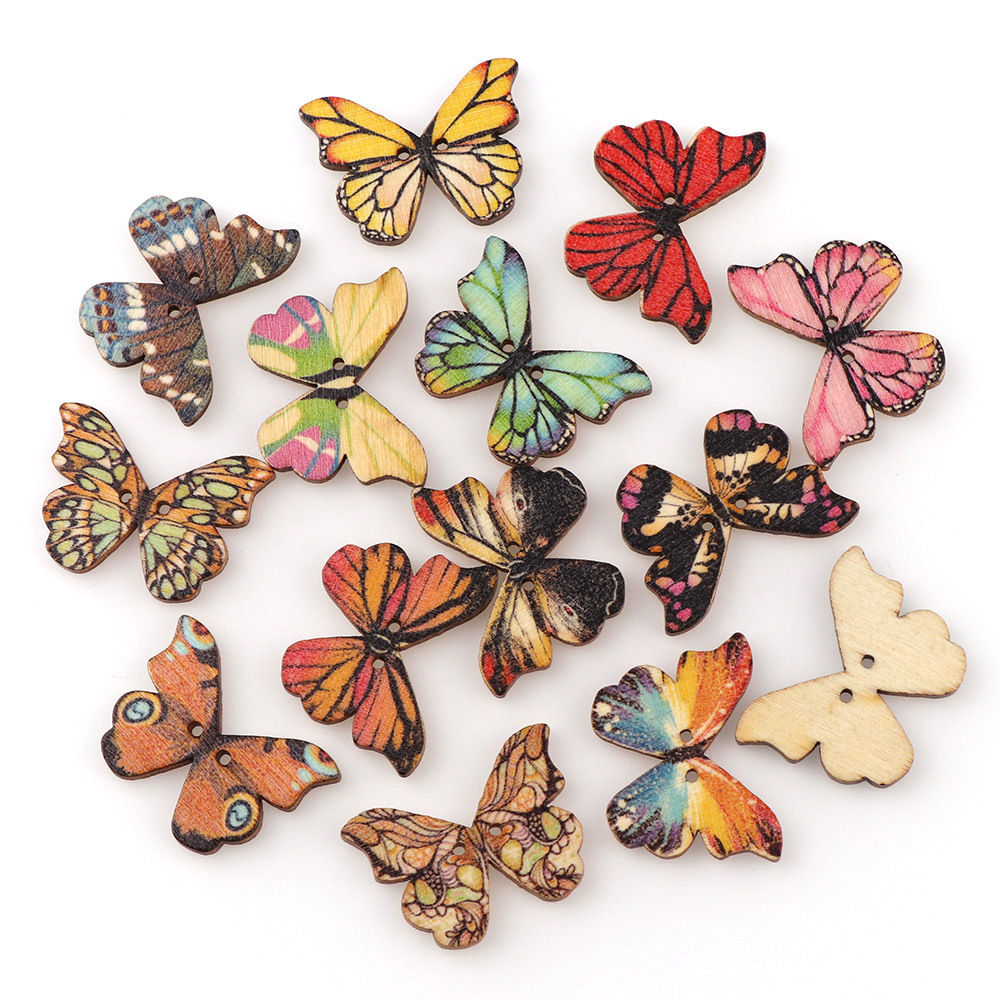 50pcs Butterfly wooden button  - Embellishments For Scrapbooking 评论和价格