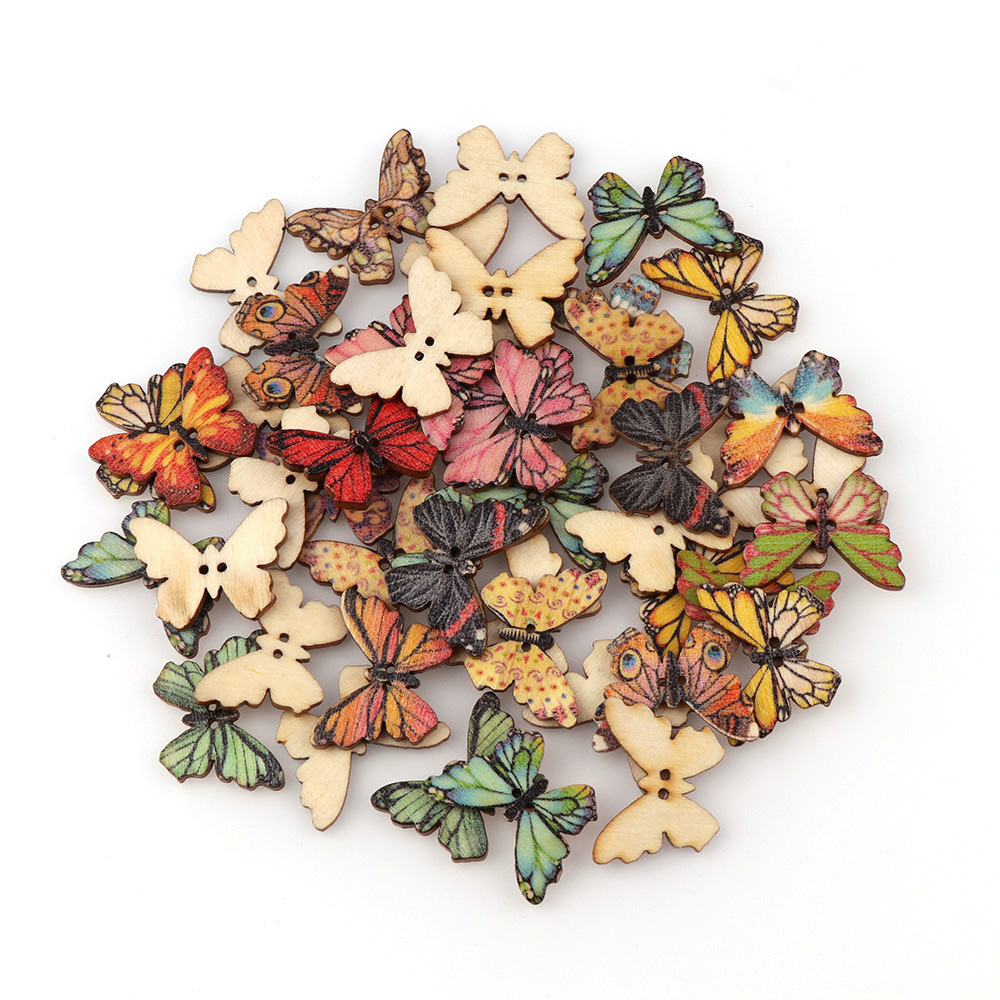 50pcs Butterfly wooden button  - Embellishments For Scrapbooking 评论和价格