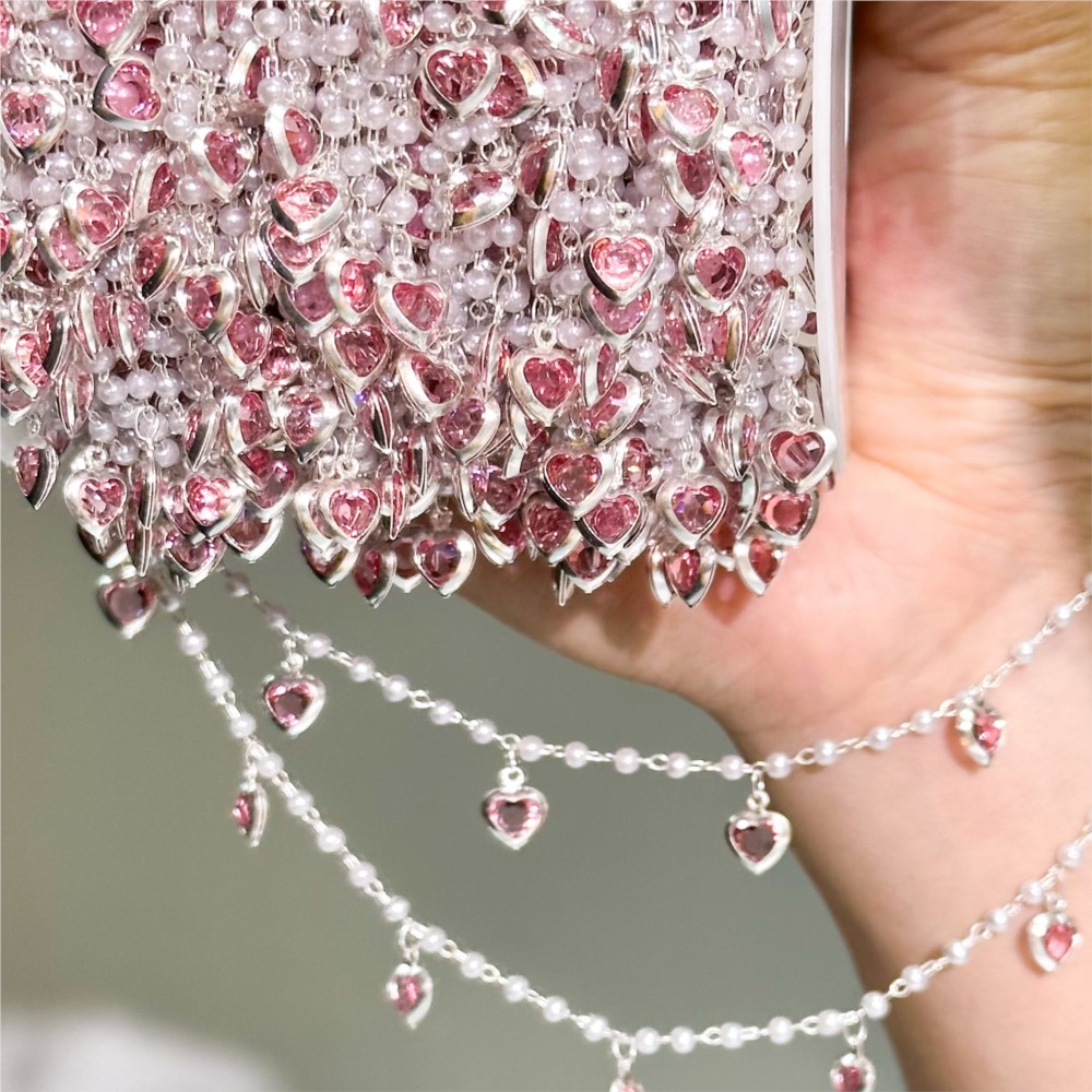 0.5Meter/1Meter Pink Crystal H - Pearl Trim Chain 评论和价格