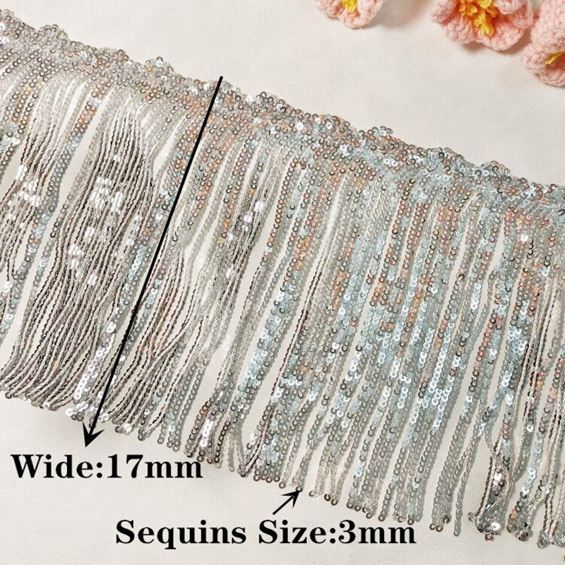 1Yard 17cm Glitter Laser Sequi - Beaded Trim Fringe 评论和价格