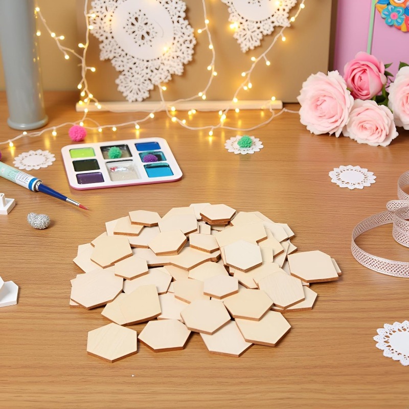 50PCS 4CM Unfinished Wood Hexa - Embellish Craft 评论和价格