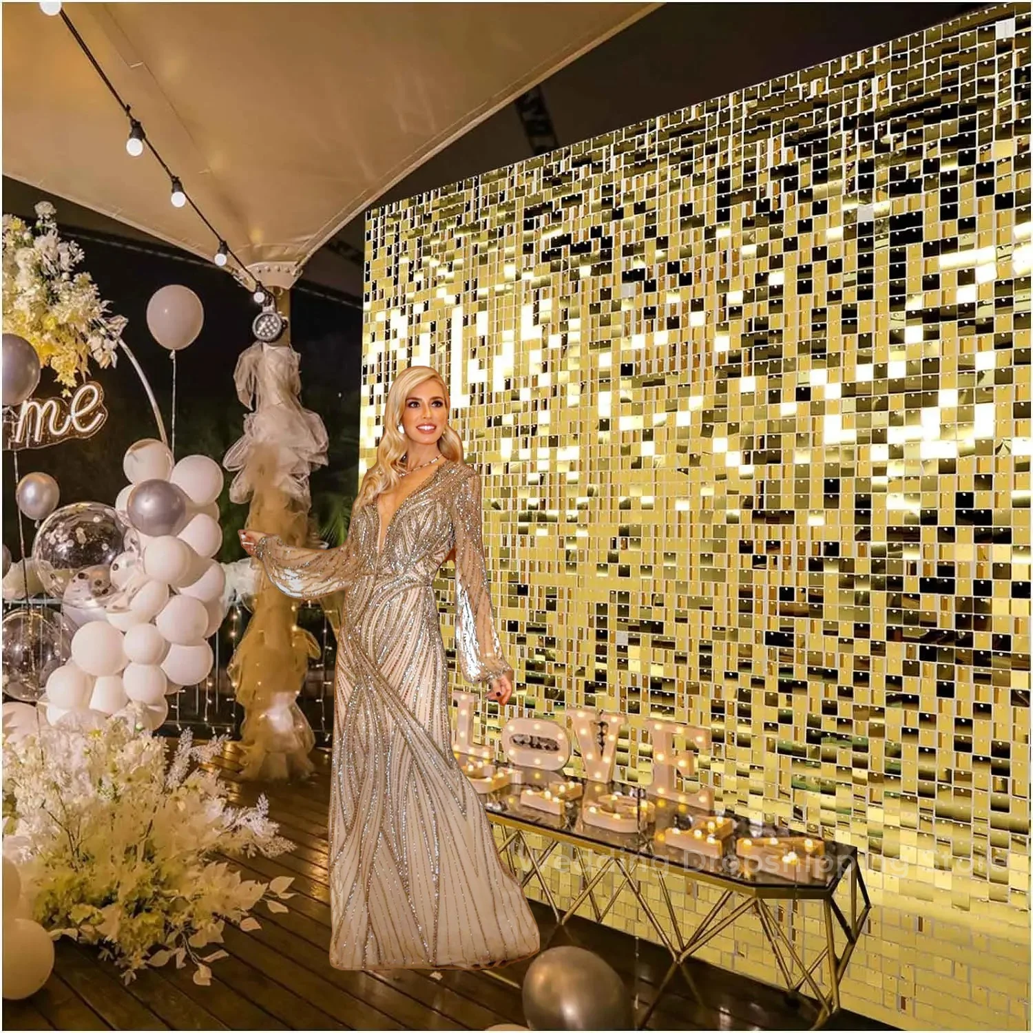 12/24/30 PCS Shimmer Wall Back - Sequin Fabric Panel 评论和价格