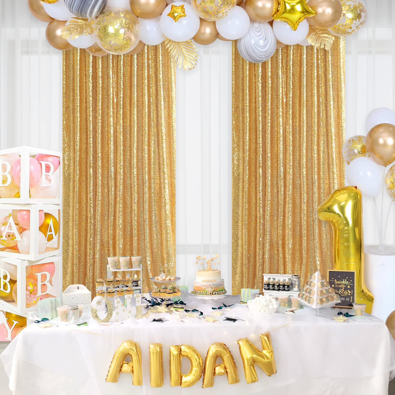 2PCS Gold Sequin Party Backdro - Sequin Fabric Panel 评论和价格