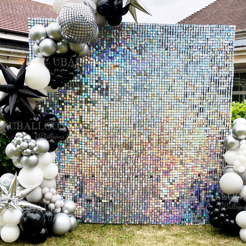 Iridescent Silver Shimmer Wall - Sequin Fabric Panel 评论和价格