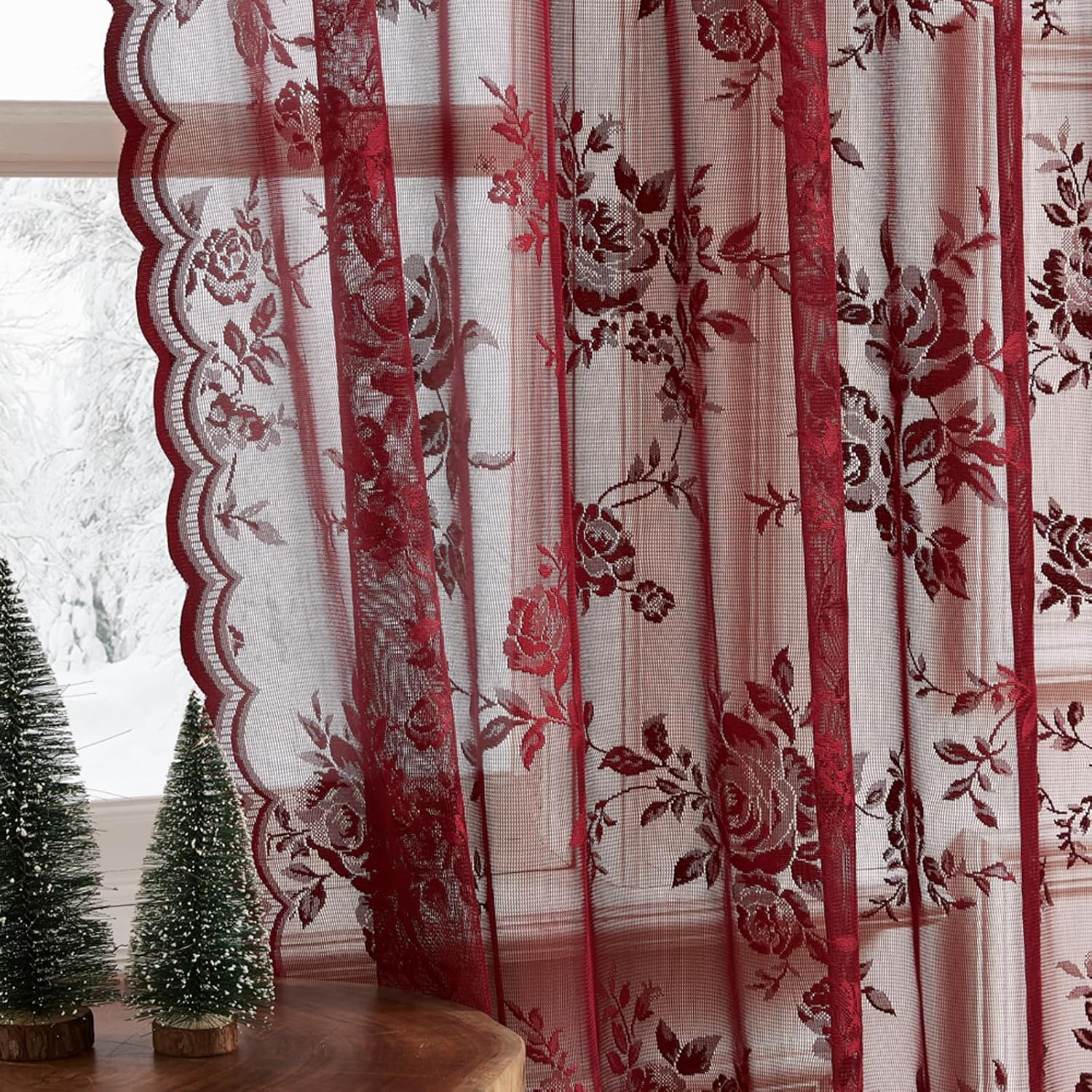 1 pc Burgundy Lace Curtains 45 - Guipure Lace Panel 评论和价格