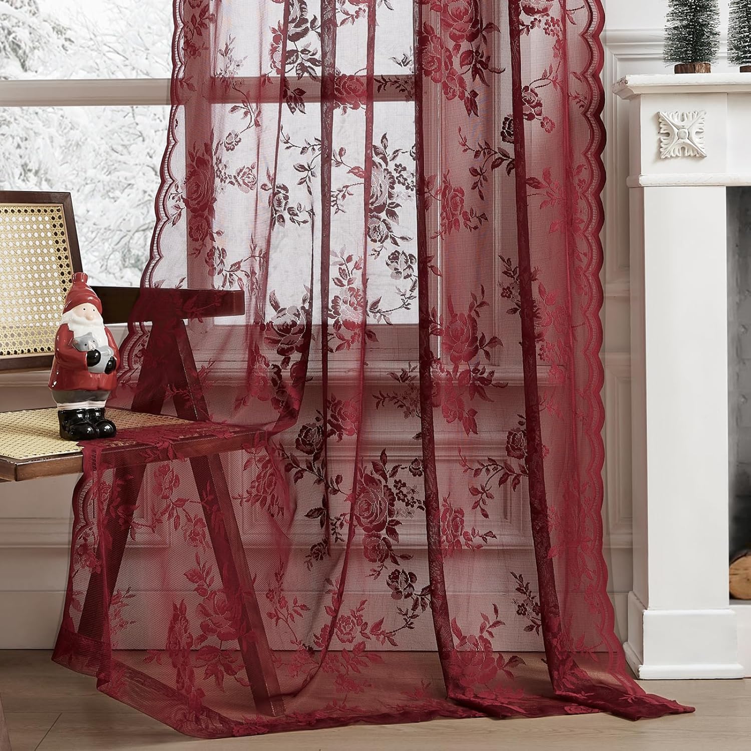 1 pc Burgundy Lace Curtains 45 - Guipure Lace Panel 评论和价格