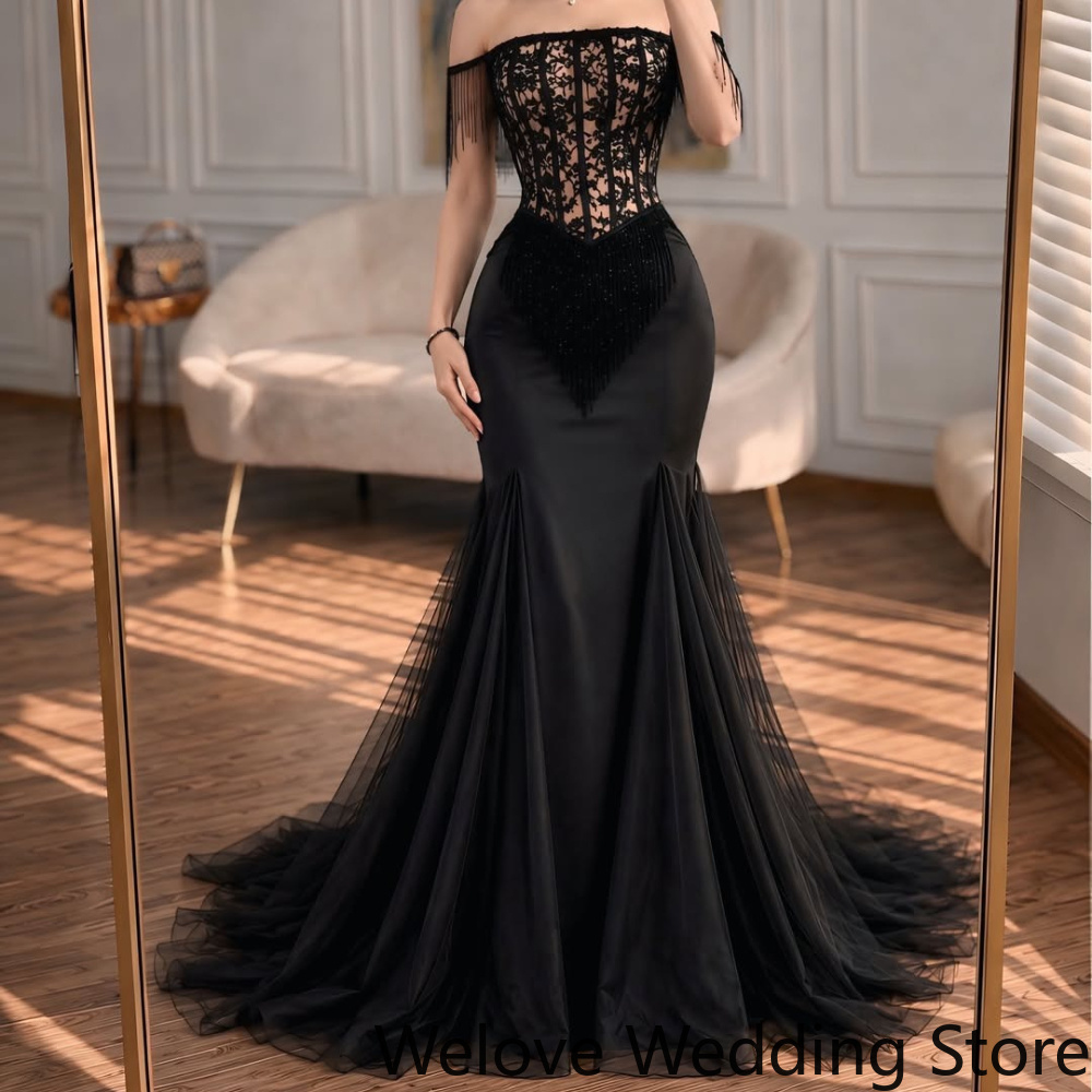 Customized Black Formal Weddin - Beaded Trim Fringe 评论和价格