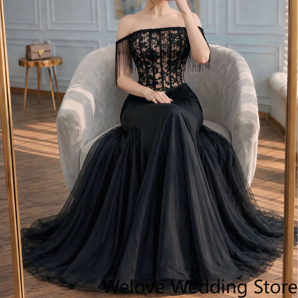 Customized Black Formal Weddin - Beaded Trim Fringe 评论和价格