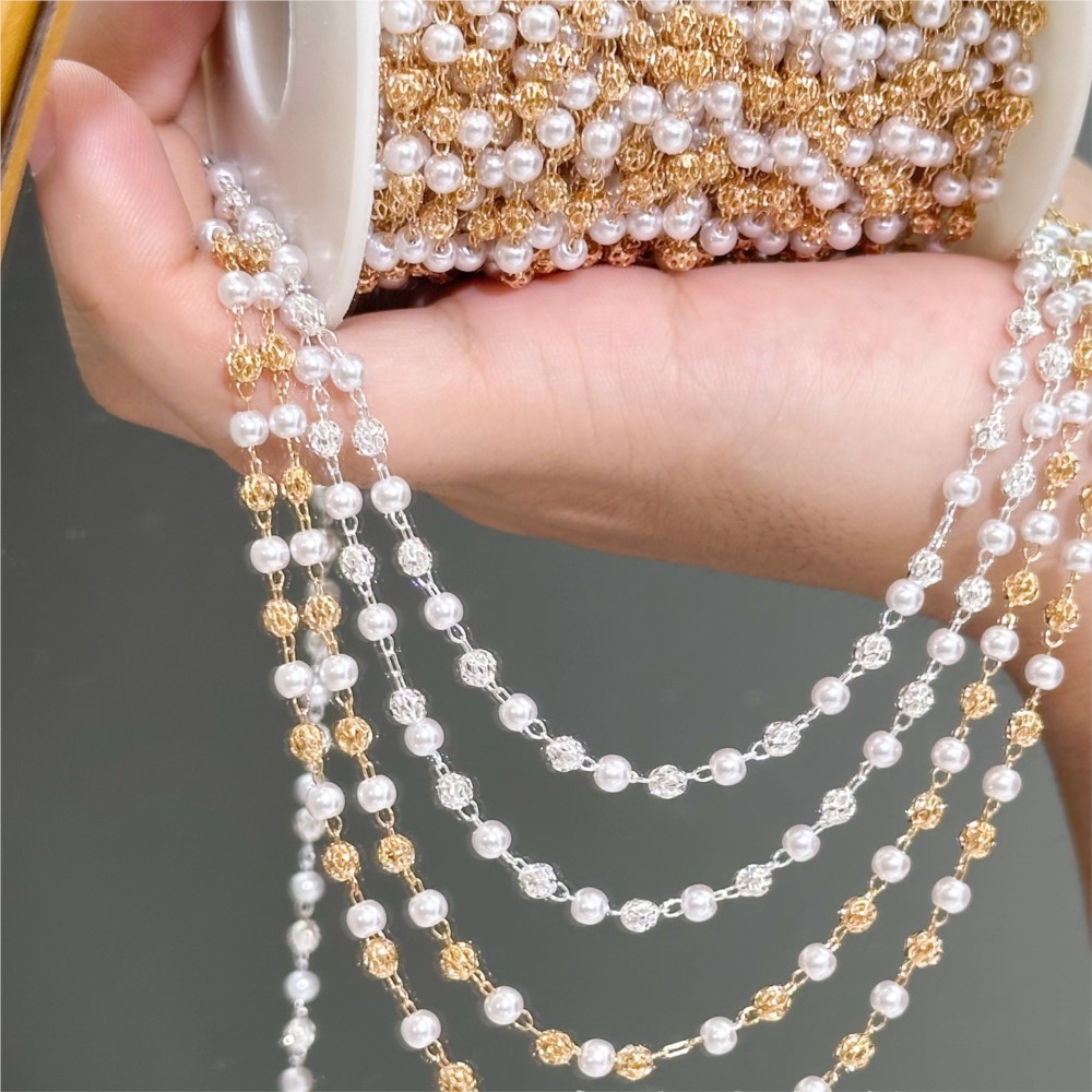 0.5Meter/1Meter Faux Pearl Bra - Pearl Trim Chain 评论和价格