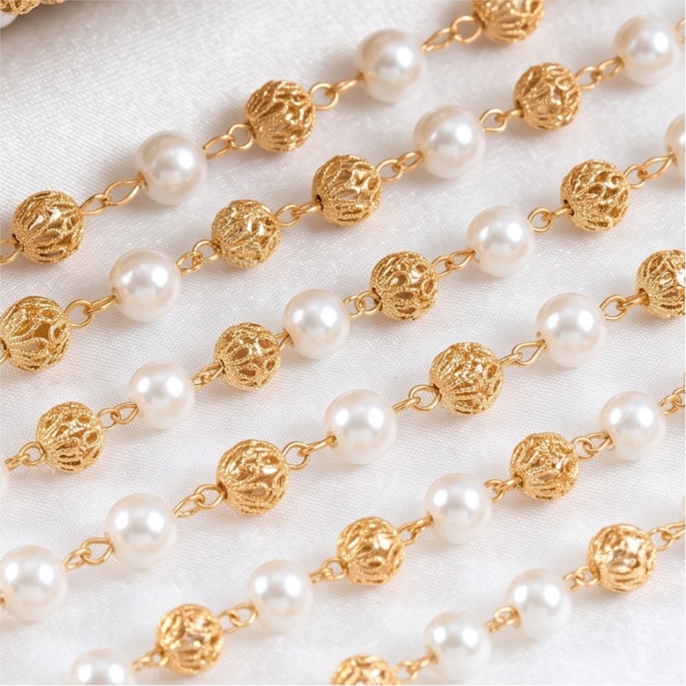 0.5Meter/1Meter Faux Pearl Bra - Pearl Trim Chain 评论和价格