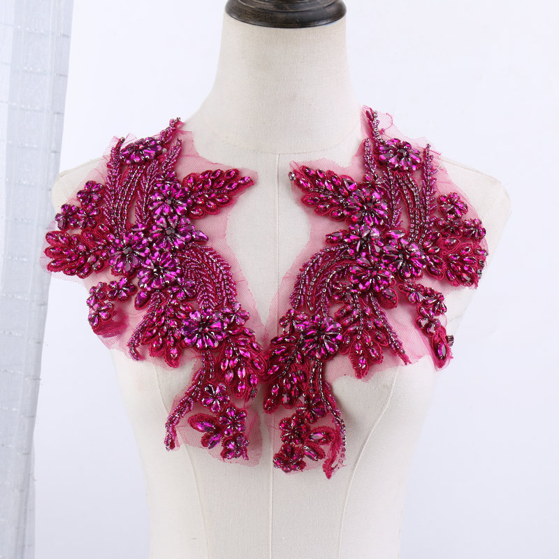 Beaded floral appliqués, hand- - Sew On Rhinestone 评论和价格
