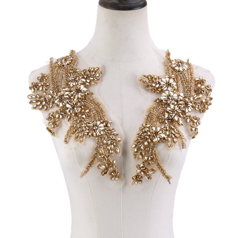 Beaded floral appliqués, hand- - Sew On Rhinestone 评论和价格